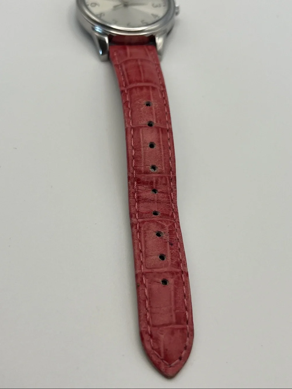 Timex Silver Dial Watch with Pink Leather Strap